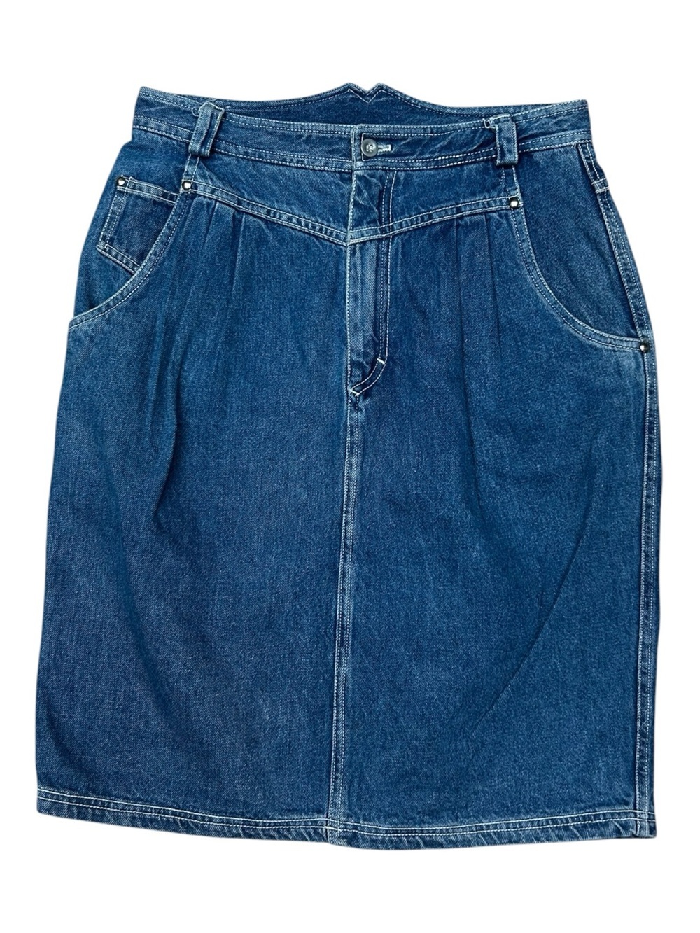 Chaus Classic Denim Midi Skirt in Dark Blue